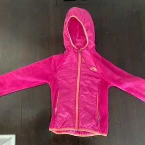 North Adorable face hooded fleece jacket 7/8 hot pink with orange